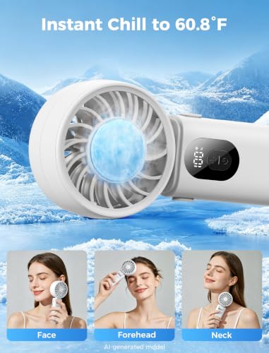 Image of Aecooly Mighty Portable Handheld Fan with Cooling Plate | 20H Max Cooling Time | 3 Flexible Modes | 5 Speeds Wind | Battery Level Display | Mini Personal Battery Powered, Gifts for Women, Travel-White