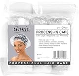 ANNIE Extra Large Processing Caps — Clear Disposable Hair Treatment Caps for Coloring, Perming, Conditioning & Showering — 100-Count XL 21″ Diameter Protective Caps