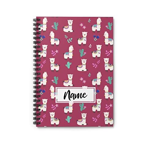 Personalized Cute Llama Custom Alpaca Llama Pattern Spiral Notebook - Custom Notebook for for Kid, Teens, Girls, Women, Kids Gifts Cover