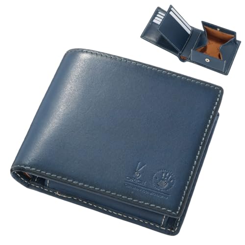 [オリーチェ] 二つ折り財布 バケッタレザー使用 財布 メンズ (02.ネイビー)