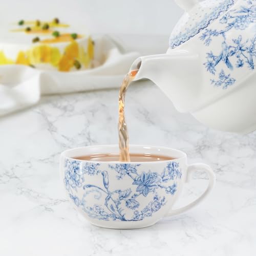 EHC Orchids Design Porcelain Tea for One Set - Microwave, Oven & Dishwasher Safe, Gift Boxed Tea Pot with Handle, 490ml - Image 3