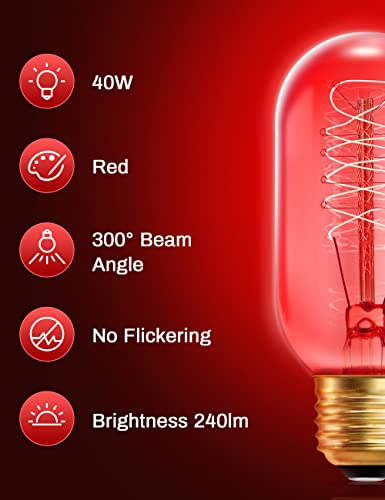 Doresshop Red Edison Light Bulbs, Colored Incandescent Light Bulbs, 110-130 Volts, E26/E27 Base Dimmable Filament Bulbs For Outdoor And Indoor, Holiday Decoration, Party, Bar, 4 Pack #TOP2