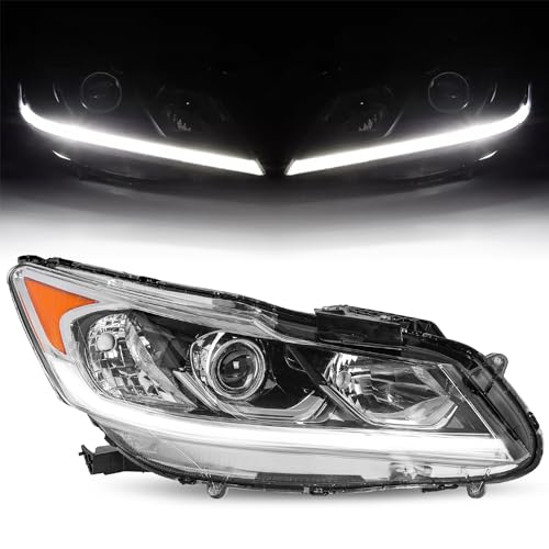 JSBOYAT LED DRL Headlight Assembly Fit 2016-2017 Honda Accord EX EX-L Sport Sedan OE Style Halogen Headlamp Projector Front Right Head light Replacement - Right Passenger Side