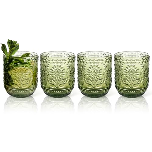 Topsky Trinkgläser Bunt - Cocktailgläser Set 4er Glas Set 360ml - Bunte Gläser (4 Grün) für Cocktails, Saftgläser - Spülmaschinengeeignet & Stapelbar - Modernes Design