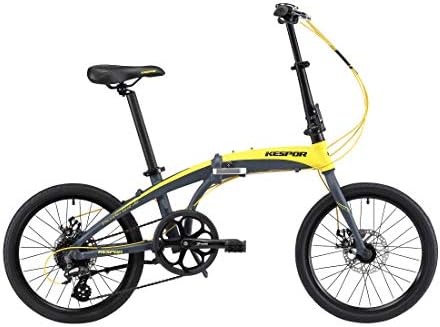 KESPOR Thunderbolt D8 Folding Bike for Adults, 20-inch Wheels, Rear Carry Rack, Shimano 8 Speed Alloy Easy Folding, Disc Brake (Yellow)