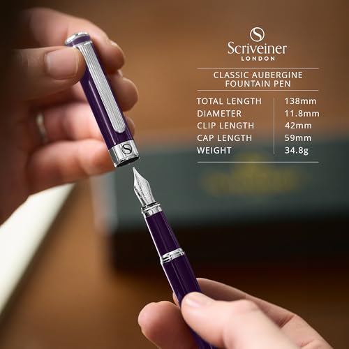 Image of Scriveiner Luxury Fountain Pen - Aubergine, Schmidt Gilded Nib (Fine), Converter, Best Pen Gift Set for Men & Women, Professional, Executive, Office, Nice Pens