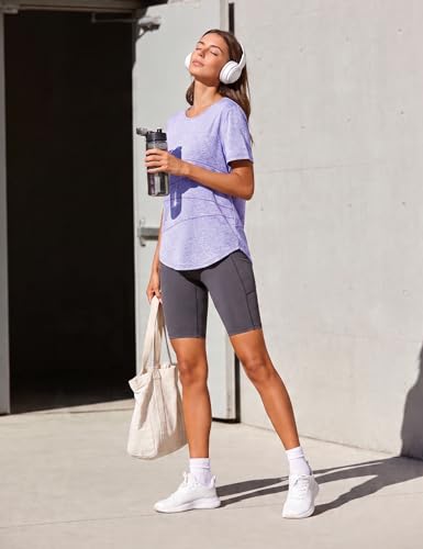 Miniatura 7 de Terecey Camisetas Deporte Manga Corta Mujer Camiseta Tecnica Suelta Fitness Cuello Redondo Camiseta Deportiva De Secado Rápido Para Yoga Pilates