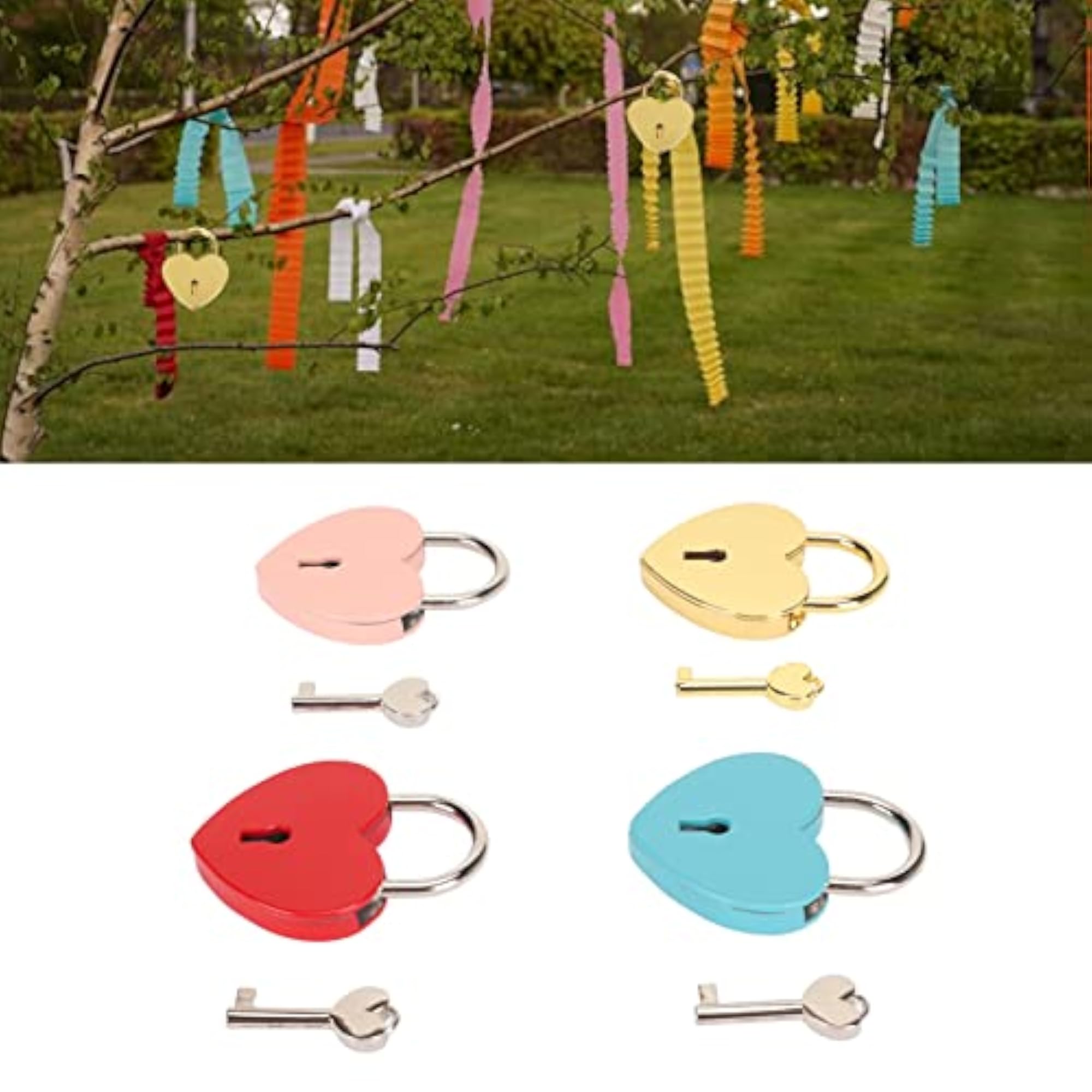 4PCS Mini Heart Shaped Padlocks, Alloy Material