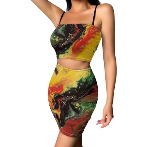 Image of 2025 Sexy Spaghetti Strap Crop Tops and Bodycon Skirt Casual 2 Piece Set S-4XL