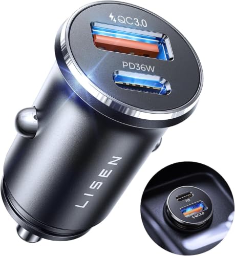 LISEN Car Charger USB C Fast Charge 69W Cigarette Lighter USB Charger [All Metal & Smallest] Car Accessories Interior for Men Women BMW Fiat 12/24V Car Adapter Socket Gadget for iPhone 17 Samsung iPad