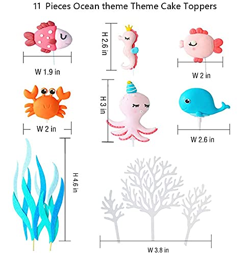 Since 11pcs Cute Sea Animals Cake Topper Octopus Blue Whale Seahorse Fish  Crab Seaweed Coral Cake Decor Mermaid Party Decor 1st Birthday Decorations  ...