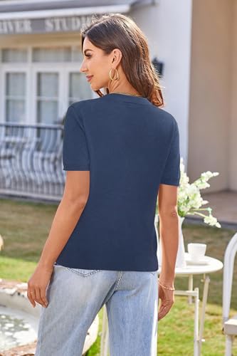Image of Arach&Cloz Women's Wool Blend Short Sleeve Lightweight Cardigan Business Casual Summer Sweaters Tops