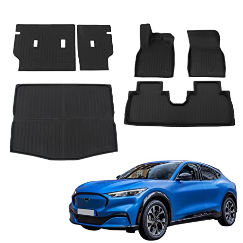 Bomely Fit 2021 2022 2023 Ford Mustang Mach-e Floor Mats Trunk Mat Cargo Liner All Weather TPR Cargo Mat Mustang Mach e Accessories (Set of 6 Mats)