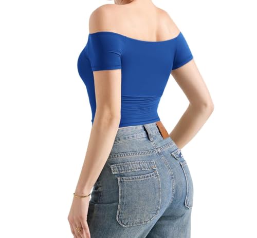 Women Double Lined Off The Shoulder Tops Sexy Going Out Y2k Summer Top Slim Fitted Basic Shirts Trendy 2025 Tank Tops Blouse Shirt Club Outfits Blusas Casuales De Mujer Bonitas Sapphire Blue — view 6