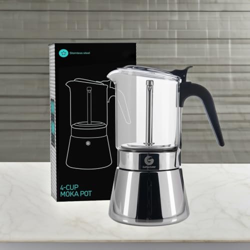 Image of Coffee Gator 4 Cup Moka Pot, 6.7oz Stovetop Espresso Maker