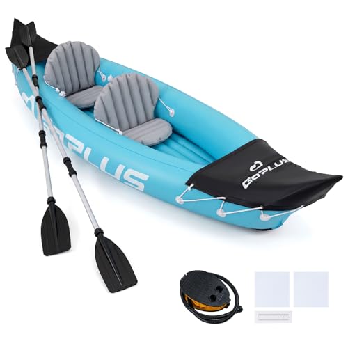 Goplus Inflatable Kayak 2 Person, 10.5 FT Tandem Touring Kayak with Aluminum Paddles, Fin, Seats,...