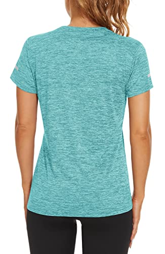 Tacvasen Women's Hiking Shirt Short Sleeve Crew Neck Quick Dry Breathable Tops Light Green #TOP3