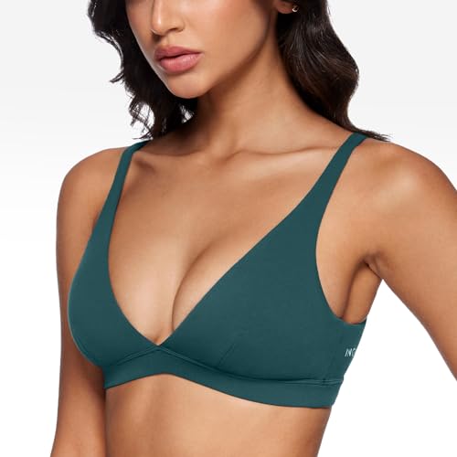 Image of INGIA Deep V-Neck Sports Bra Padded U Back Yoga Workout Bra | Low Impact, Fitness, Yoga, Wireless, Workout, Contour, Crop Top, for Women