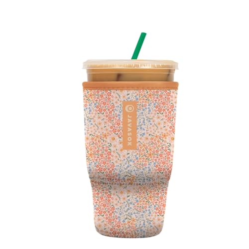 Sok It JavaSok Iced Coffee & Cold Soda Insulated Neoprene Cup Sleeve (Dainty Florals, Large: 30-32oz)