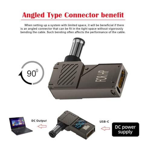 Image of ETZIN USB C to DC 7.4 x 5.0mm DC Power Fast Charging Adapter for HP | Aluminium Alloy 90 Degree Angled (7.4x5.0mm HP)