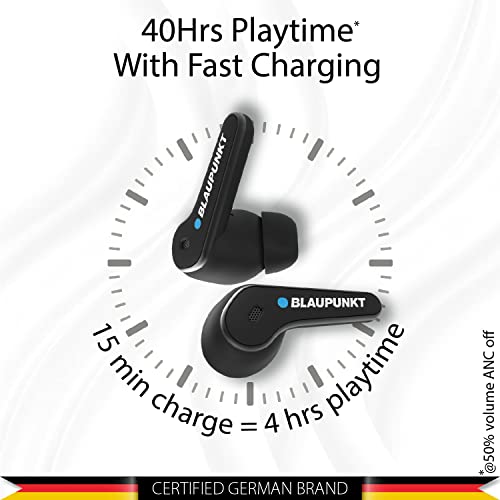 Image of Blaupunkt BTW250 Moksha ANC -30dB True Wireless in Earbuds with Mic I Flip Top Rotatory Design I 40H Playtime I TurboVolt Fast Charging I Crispr Enc Tech I 80Ms Low Latency (Black)