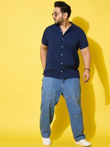 Image of Bigbanana Men Plus Size Solid Navy Half Sleeve Shirt