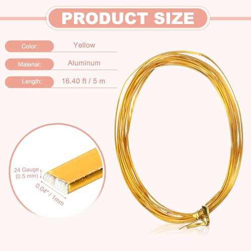 Image of uxcell 1 Rolls 24 Gauge Flat Aluminum Wire, 16.40 ft Soft Craft Wire for Flower Bonsai Crafts Carving DIY Bezel Sculpting Gem Metal Wrap, Yellow
