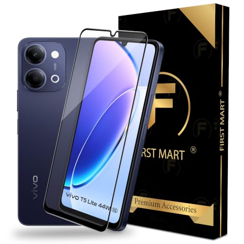 Image of FIRST MART Tempered Glass for Vivo T5 Lite, 9H Full-Glue Screen Protector, 3D Edge-to-Edge, HD Clear, Oleophobic, Case-Friendly, Black, Pack of 1