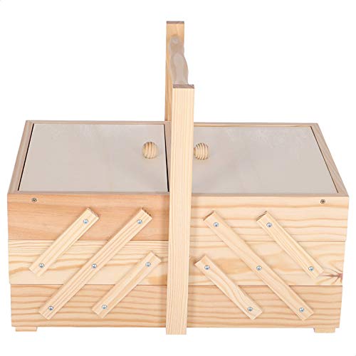 Mueblear Aranaz - Costurero - con 5 Compartimentos - Plegable - Almacenamiento - Madera de Pino - Sin Barniz - 33.5 x 22.5 x 26.5 cm