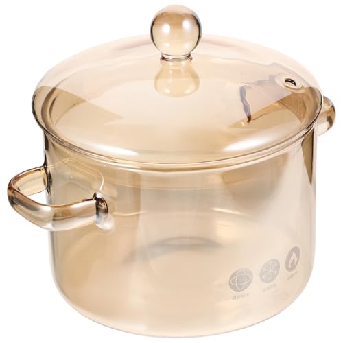 Hemobllo Olla de Vidrio Borosilicato Resistente para Cocinar con Tapa y Doble Asa Cazuela para Guisos y Ramen para Cocinas Eléctricas Inducción