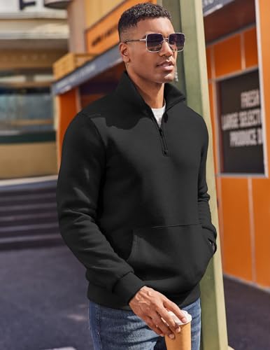 COOFANDY Mens Quarter Zip Pullover Fleece Lined Sweatshirts Long Sleeve Mock Neck Sweater with Pocket3