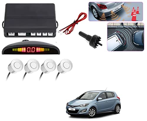 Image of Auto Addict Car Reverse Parking Sensor with LED Display 4 Sensor Reverse Parking Auto Radar Detectors (White) for i20 Old (2008-2013)