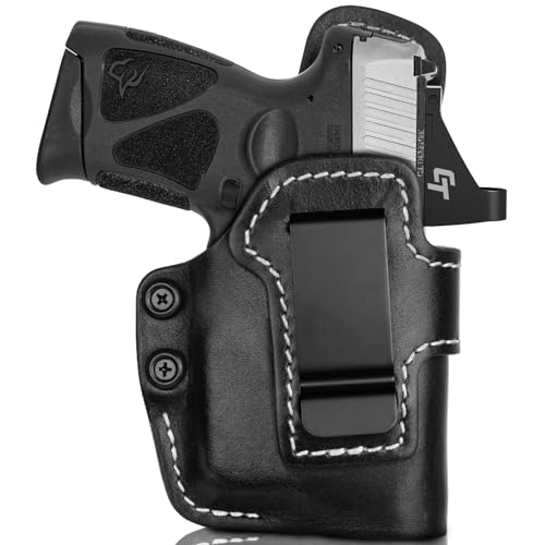 Universal IWB Leather Holster for G17/19/22/23/31/32, M&P Shield 9mm/.40, Taurus G2C/G3C with TLR-6 and TLR-6 HL, Optic-Ready, Inside Waistband Carry Holster, Steel Clip Fits 1.75