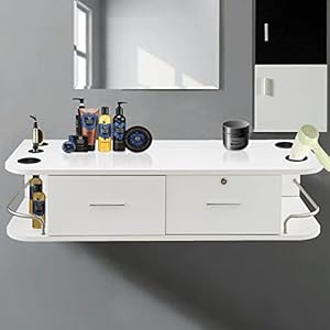 VEVOR White Wall Mount Styling Station Classic Locking 2 Drawers Storage Beauty Salon Equipment 5 Hair Dryer Holes Locking Cabinet for Beauty Salon or SPA, Barber Shop, Home & Bathroom