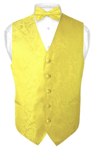 Men's Paisley Design Dress Vest & Bow Tie YELLOW Color BOWTie Set for Suit Tux