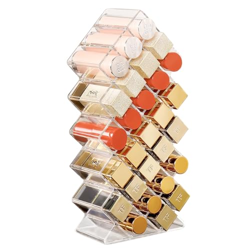 Vilike Lipstick Organizer, Clear Lipstick Holder with 28 Slots, Acrylic Cosmetic Display Storage for Lipsticks Tubes, Lip Gloss, Makeup Brushes