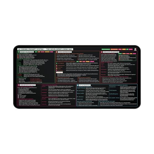 AI Coding Desk Mat 16x32 – Coding Cheat Sheet Desk Pad with Prompt Frameworks, Debugging System, Code Generation, Git Workflow – Neoprene Coding Mouse Pad with Anti-Slip Base for Developers