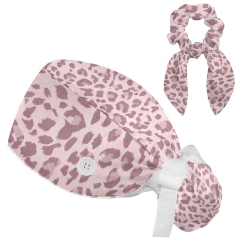 Image of Butterfly Scrub Cap Women with Ponytail & Buttons Adjustable Surgical Nurse Hat with Cotton Sweatband for Long Hair