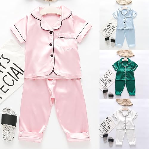 Boys Girls Satin 𝐏a𝐣ama Set Long Sleeve Sl𝐞epwear Outfit Button Down 𝐒ilk 𝐏ajamas with Long Pants Cute Loung𝐞wear3
