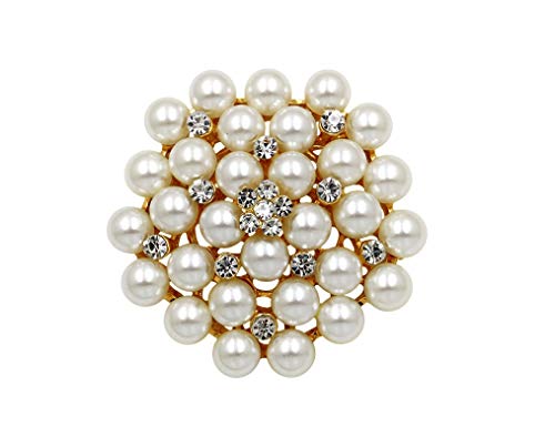 COLORFUL BLING Elegant Imitation Pearl Floral Crystal Brooch Pin for Wedding Bridal Fashion Jewelry