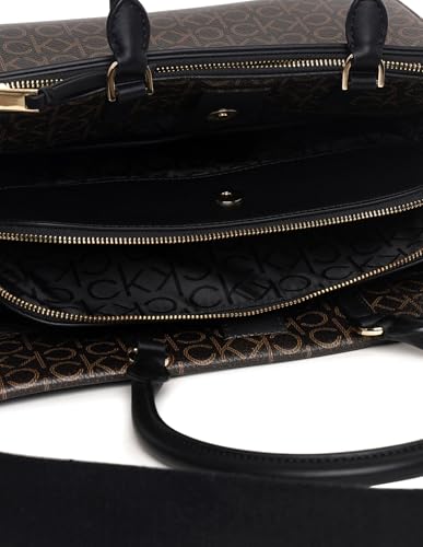 Calvin Klein Women's Becky Tote Bag – 2 in 1, Vegan Leather, Monogram, 3 Pockets, Brown/Khaki/Black, One Size - image 5