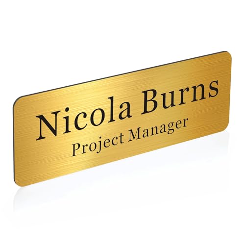 Personalised Name Badges Custom Name Badges for Work Laser Engraved Name Tags Hello My Name is Badge for School Teacher Kids Business Work Lable Sign Employee Name Plate (Gold Design 1)