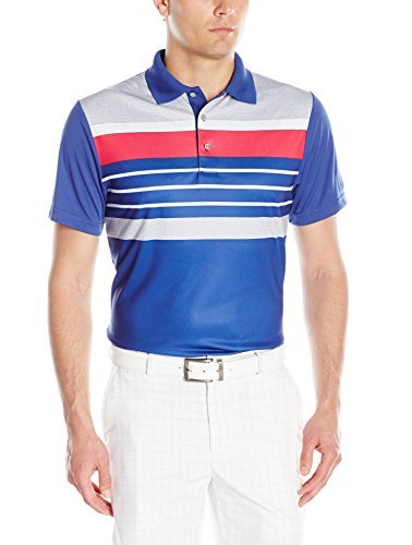 PGA TOUR Men's Golf Performance Short Sleeve Printed Heather Stripe Polo Shirt, Mazarine Blue, X-Large