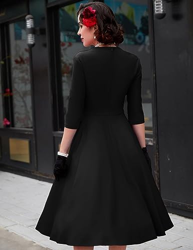 MUXXN Women's Vintage 50s 3/4 Sleeve Midi Sweetheart Neckline Wedding Guest Party Swing Dresses4