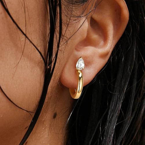 FETTERO Gold Hoop Earrings for Women, 14K Gold Plated Open C Shape Hoops Lightweight Chunky Gold Earrings, Hypoallergenic Gold Earrings for Women Ear Piercing Jewelry Gifts