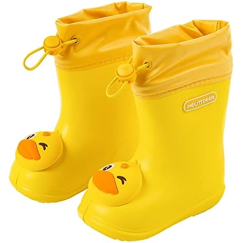 Happy Cherry Wellingtons for Kids Unisex Waterproof Rain Boots Boys Girls EVA Non-Slip Lightweight Wellies Toddler Rubber Outdoor Drawstring Closure Rain Shoes Cover