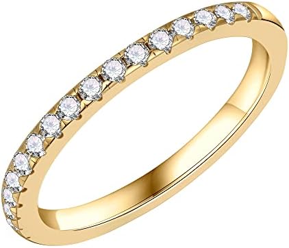 SMILEST 1.8MM Moissanite Rings for Women, D Color VVS1 Clarity Lab Created Diamond Wedding Band 14K Gold Plated S925 Sterling Silver Half Eternity Ring Moissanite Wedding Rings for Women Mom Wife Gift