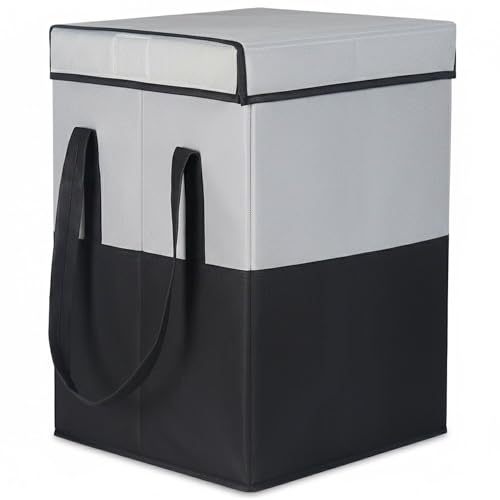 Image of GLUN Black & Grey Regular Use Rectangle Shape Hamper Bag, Pack of 1 Laundry Bag, Perfect for Storing & Organise Clothes, Lightweight, & Double Side Handle Easy to Carry