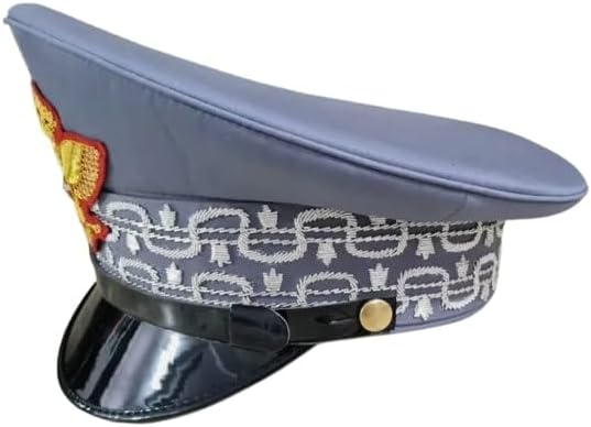 Military Style Dress Cap, Italian Army General Visor Hat Replica, Gray with Gold Eagle Emblem (US, Numeric, 7, Grey)