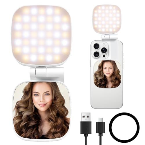 Fizzyo Luce Selfie Magnetica Compatibile con MagSafe iPhone, 3-in-1 Magnetica Luce per Selfie, 360° CRI95 Ring Light per Telefono con Supporto/Specchio, per iPhone/Android, per Selfie, Videoconferenze